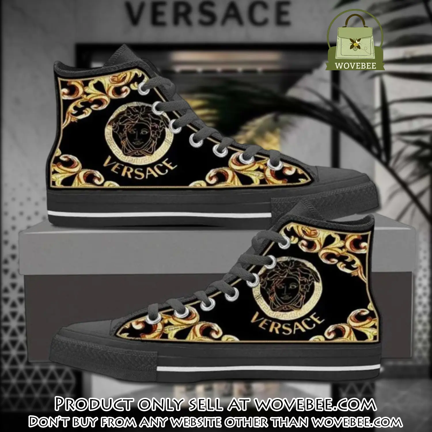 Versace medusa golden black high top canvas shoes luxury brand gifts for men women wvb5342271